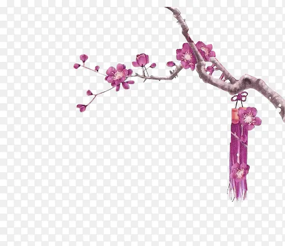 紫色中国风树枝装饰图案