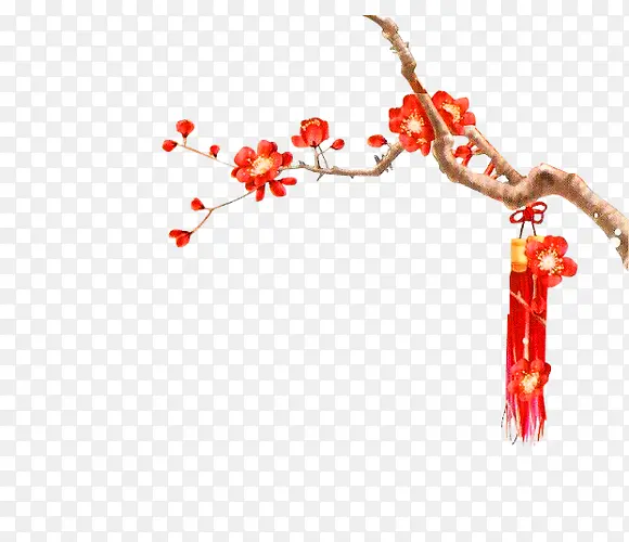 红色中国风花枝装饰图案