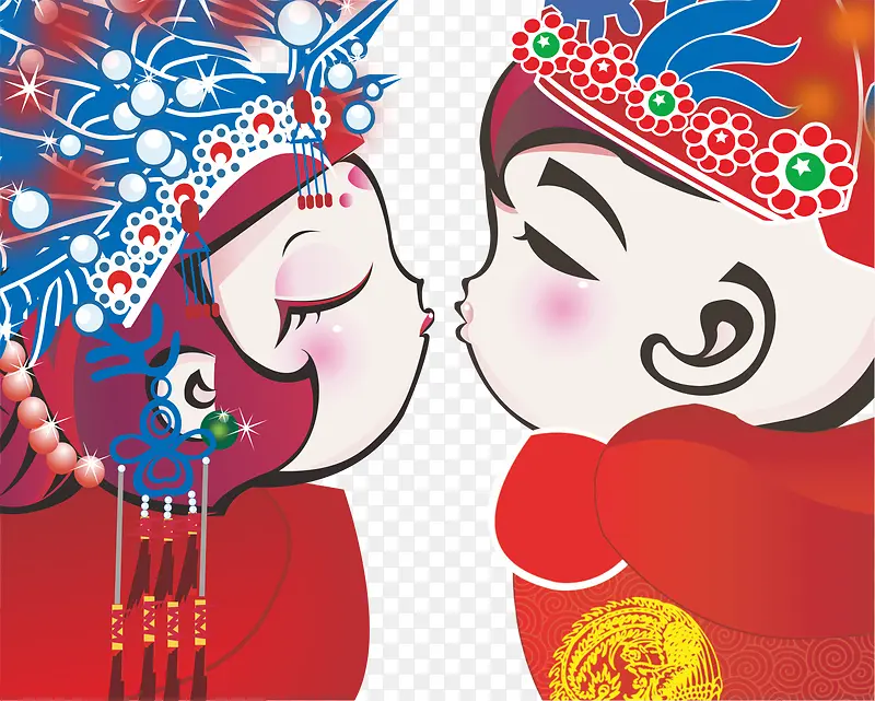 中国古典结婚风格卡通人物