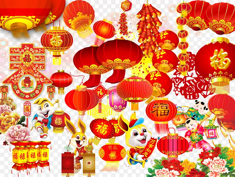 中国风红色春节灯笼矢量素材