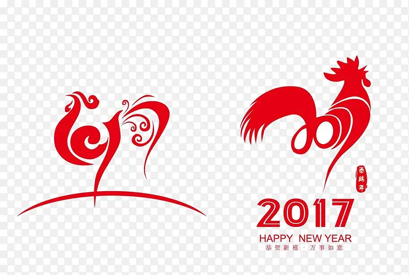 红色剪纸2017鸡图案