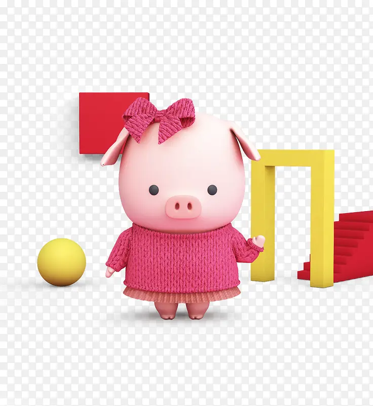 c4d卡通粉色可爱猪猪装饰