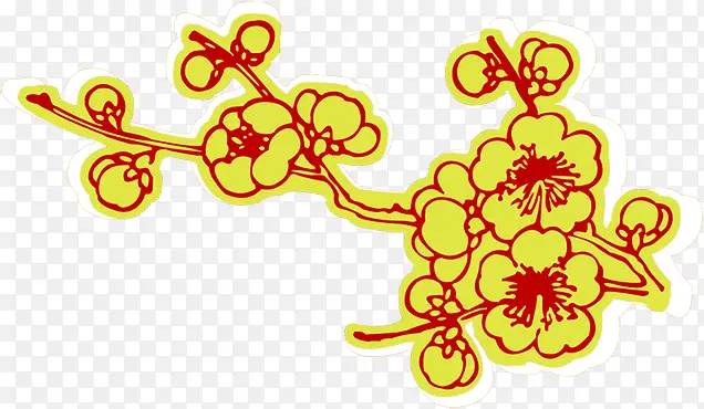 黄色手绘传统梅花