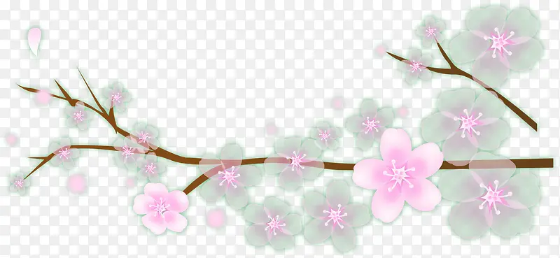 手绘春季粉绿色梅花装饰