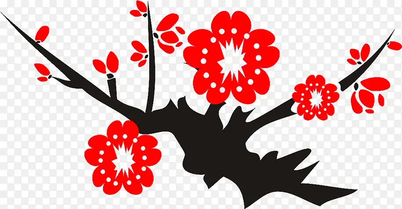 手绘卡通红色梅花植物