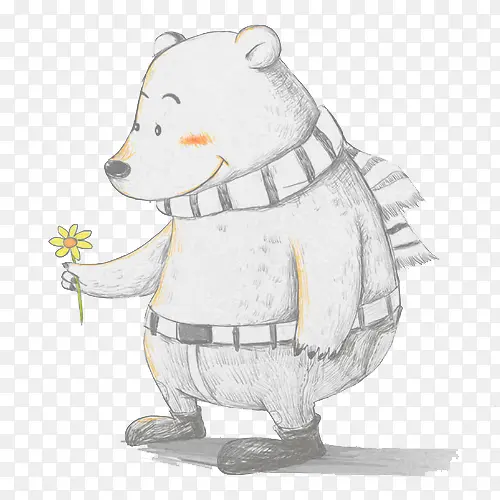 手绘可爱北极熊采花