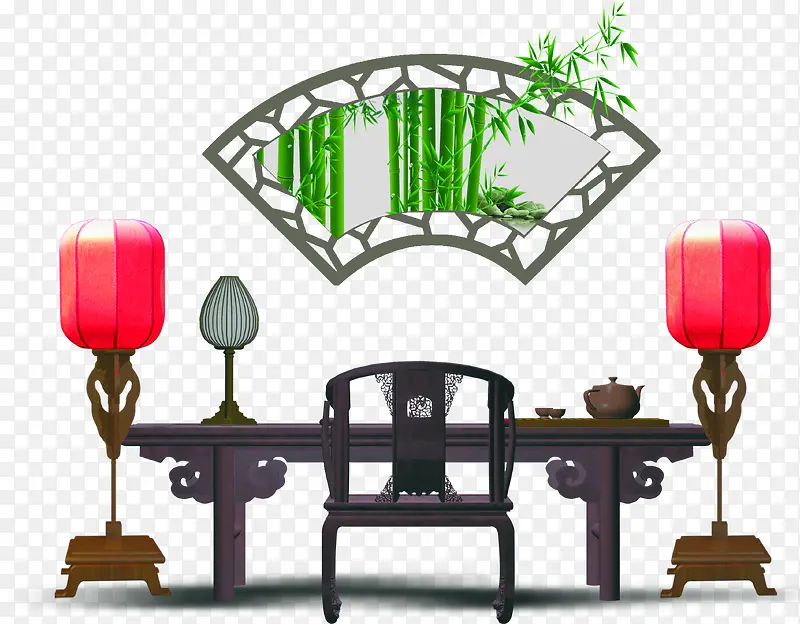 中国风古典桌子椅子屏风