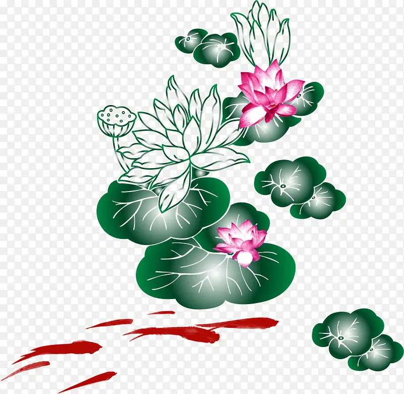 中国风荷花 荷叶 鱼PNG图片素材下载_图片编号10058513-PNG素材网