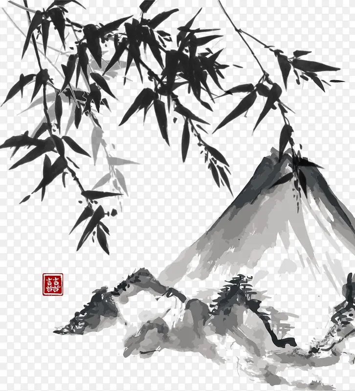 矢量中国风竹子国画素材