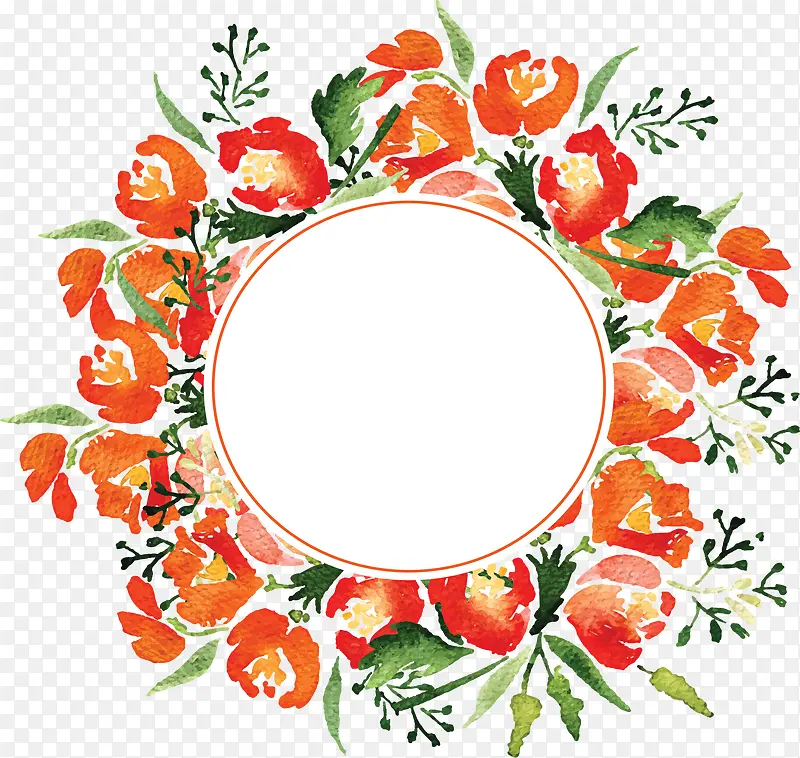 橘红色水彩花朵边框