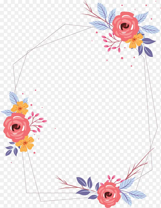 粉红花朵婚礼边框
