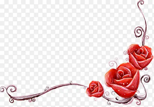 手绘红色玫瑰花朵边框