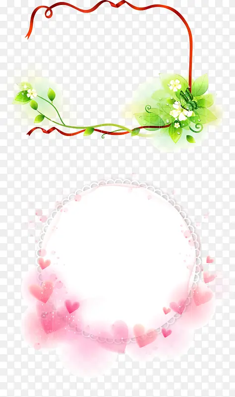 红粉色花边框背景海报元素