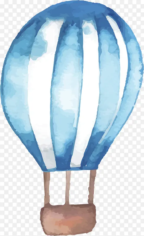 水彩手绘蓝色热气球