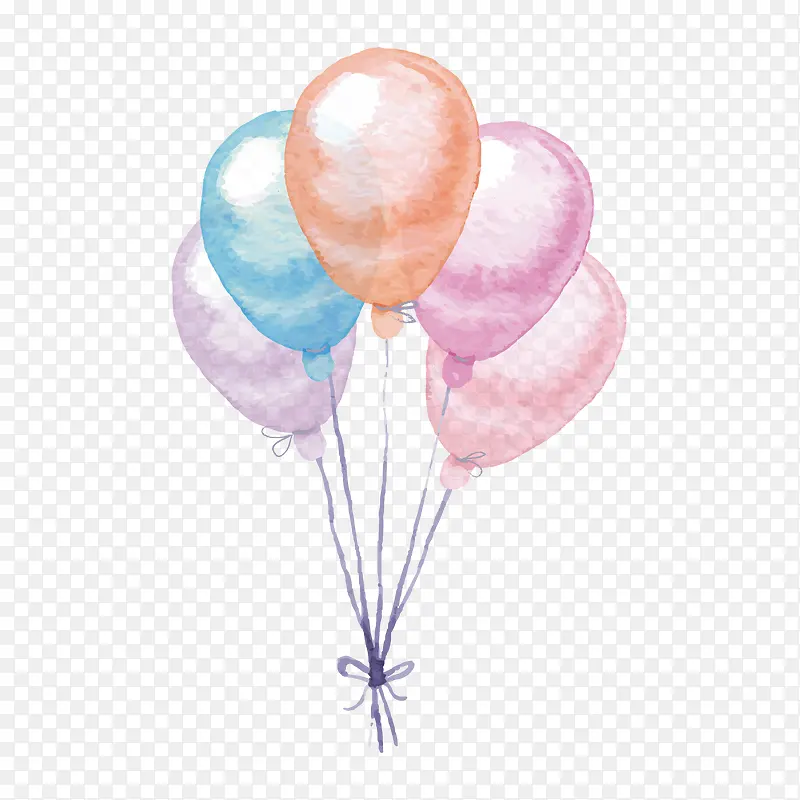 手绘水彩五色气球矢量图