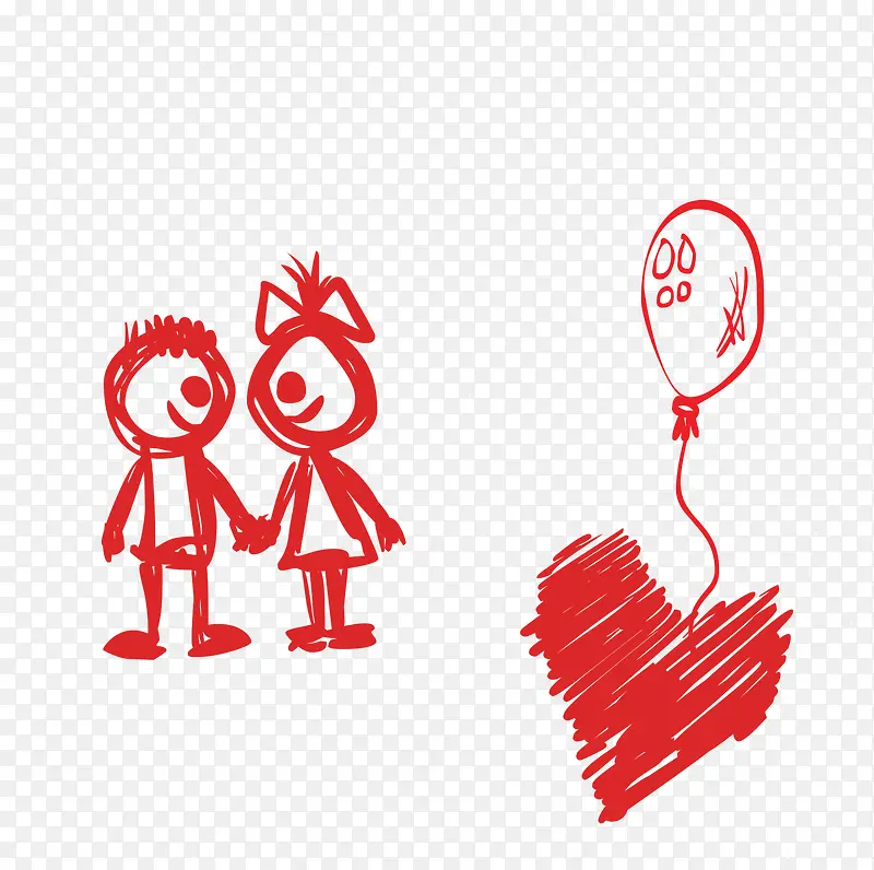 红色简约线条情侣气球装饰图案