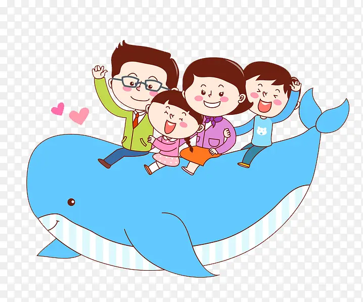 坐在海豚上的一家人
