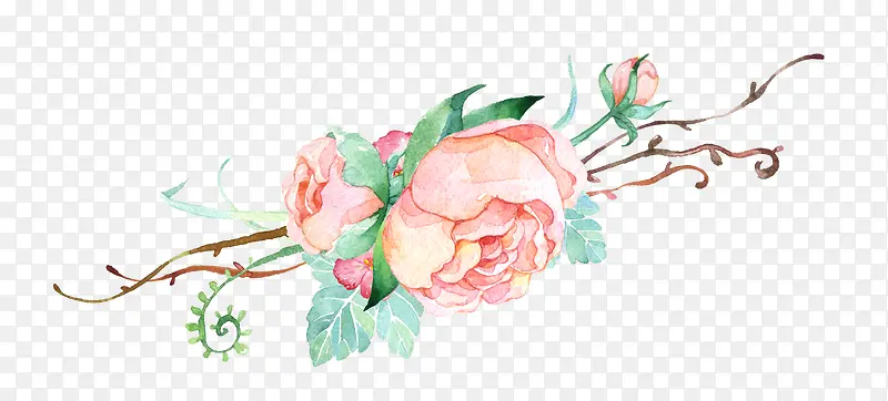粉色小清新花朵树枝装饰图案