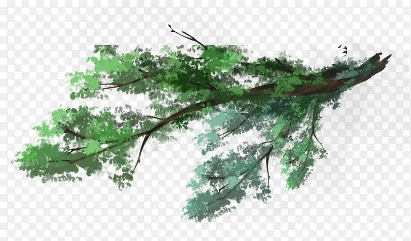 绿色手绘大树树枝装饰图案