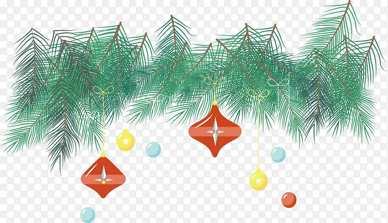 松树枝彩色圣诞球