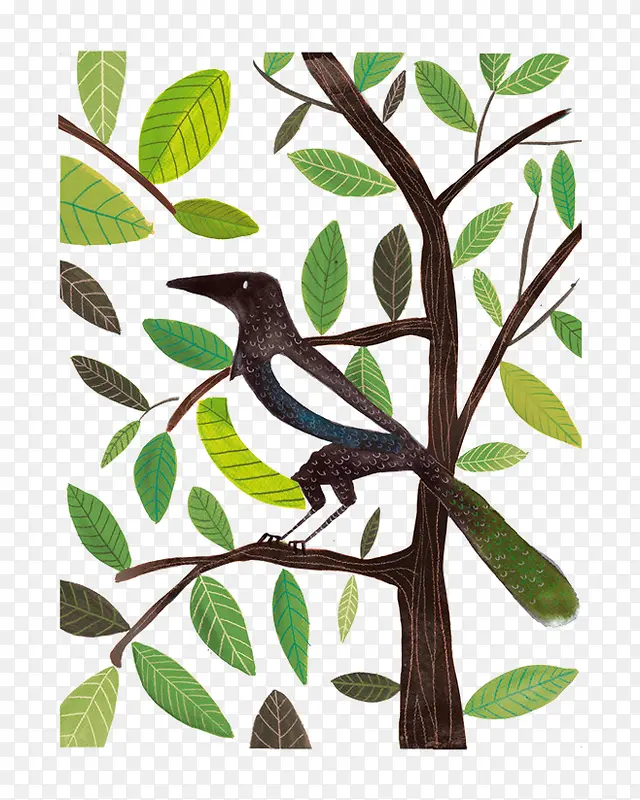 卡通树枝上的小鸟