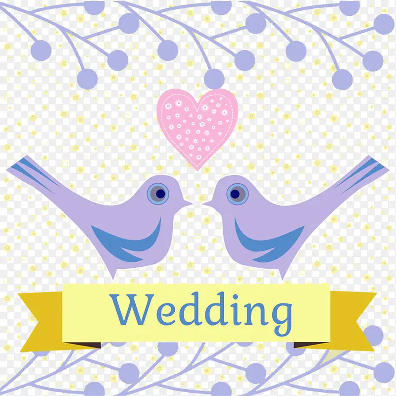 婚礼爱情鸟树枝卡通素材图片