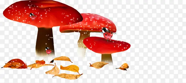 卡通红色毒蘑菇黄色枯叶