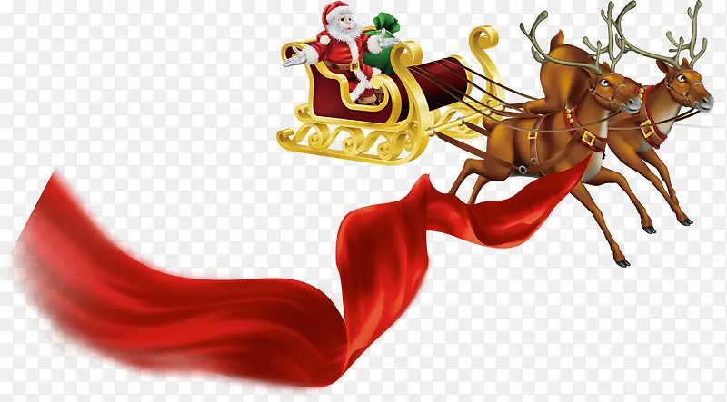 红丝带圣诞老人驯鹿送礼物图案
