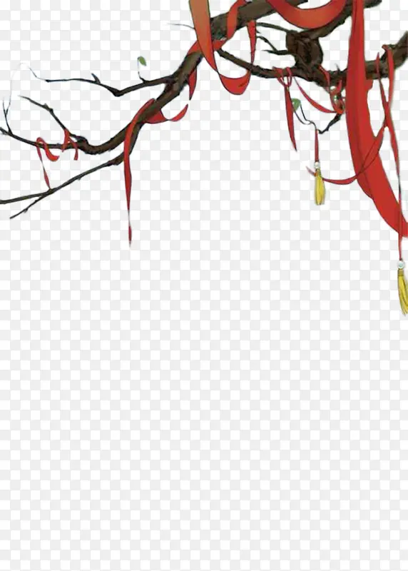 红色丝带黑色树枝