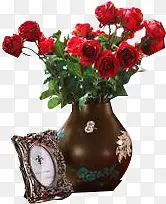 红色玫瑰花瓶复古七夕
