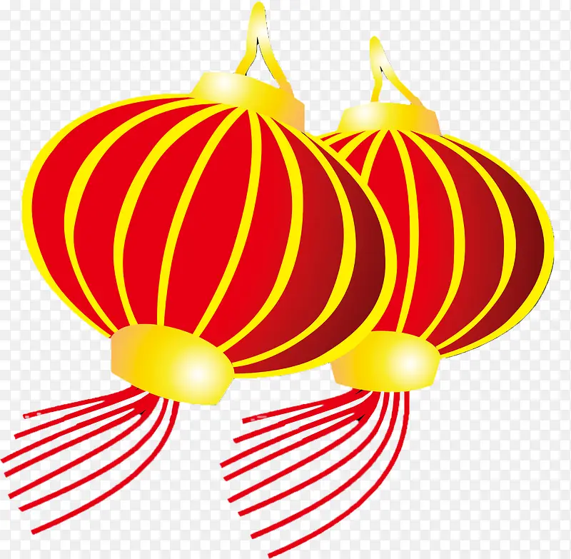 手绘黄红色新年灯笼
