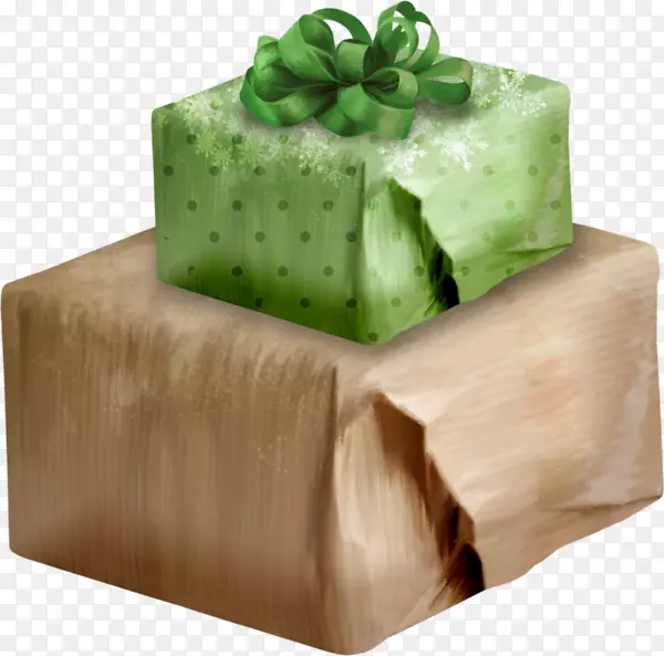 卡通手绘绿色礼物盒丝带蝴蝶结