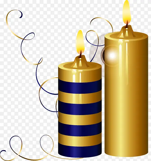 金色蜡烛蓝色条纹飘带