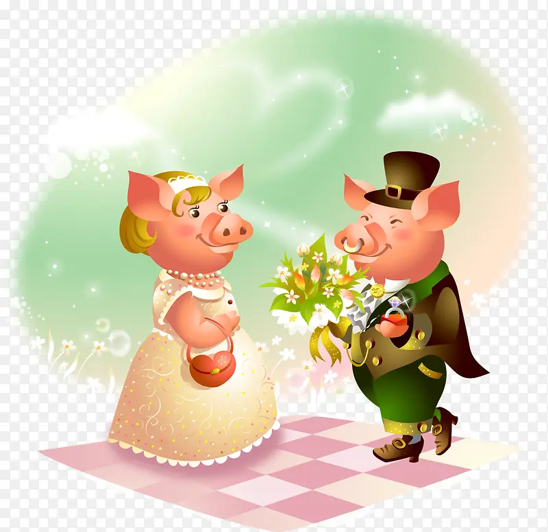 卡通浪漫情侣猪示爱