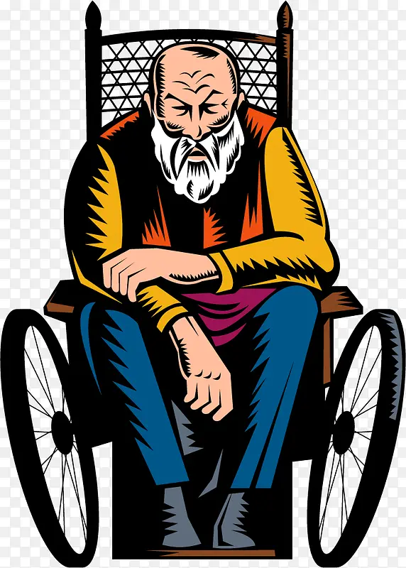 矢量彩绘轮椅老人