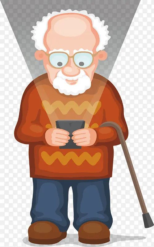 矢量老人玩手机