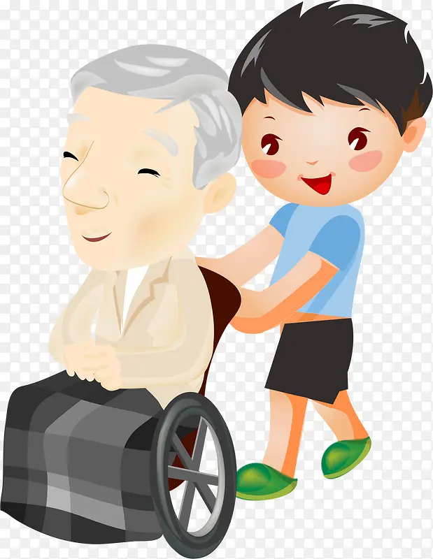 轮椅老人小男孩