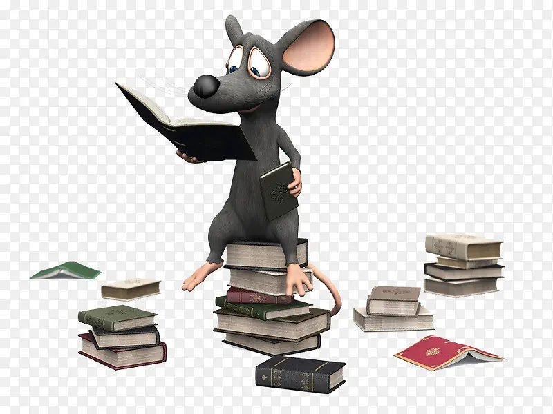 坐在书上看书的老鼠