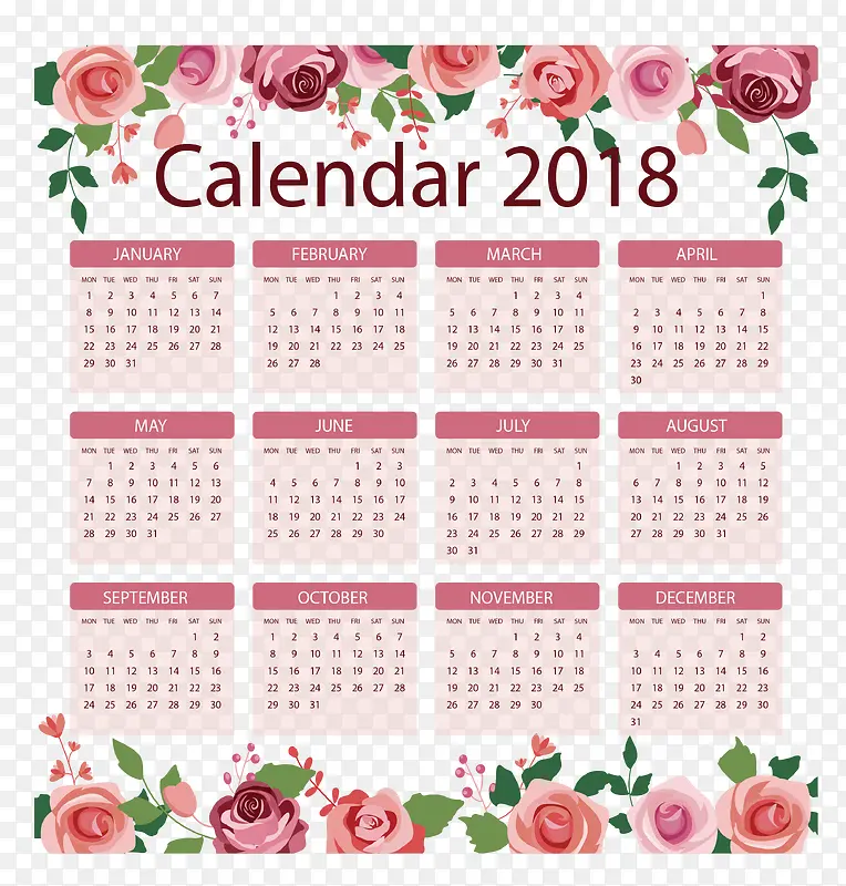 粉玫瑰日历模板