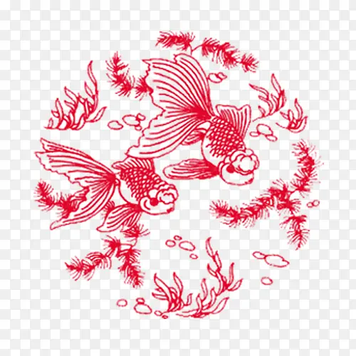 红色金鱼中国风剪纸装饰