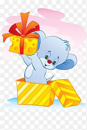 卡通可爱小老鼠举着礼物盒