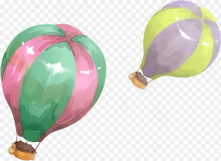 创意水彩油画效果彩色热气球