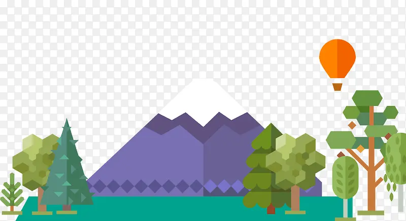 手绘树木紫色山