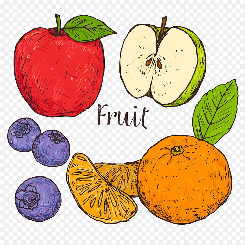 彩色手绘水果