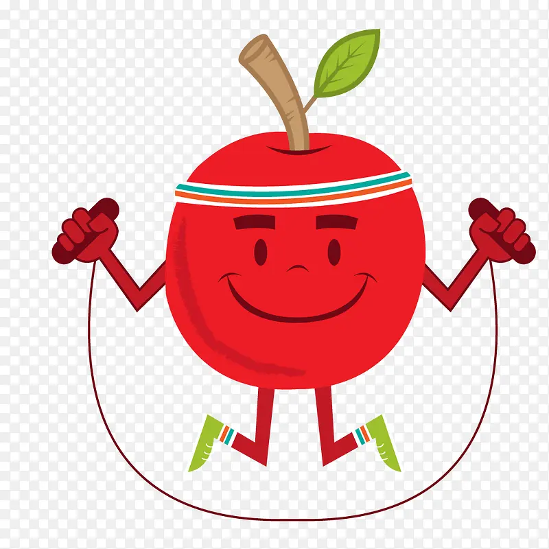 红色跳绳的卡通苹果