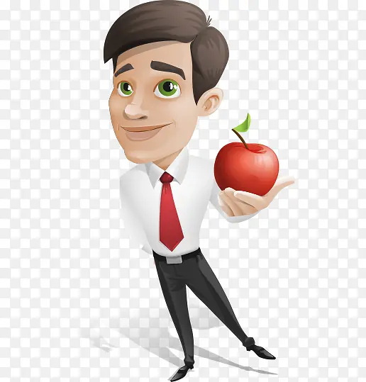 卡通手绘商务男人拿苹果