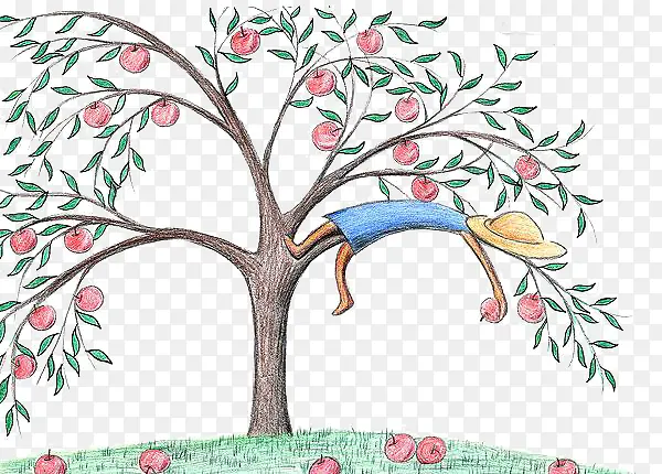 卡通苹果树女孩