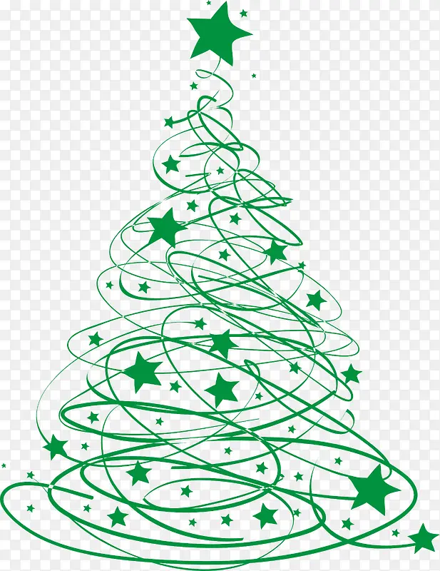 绿色圣诞树线条星星