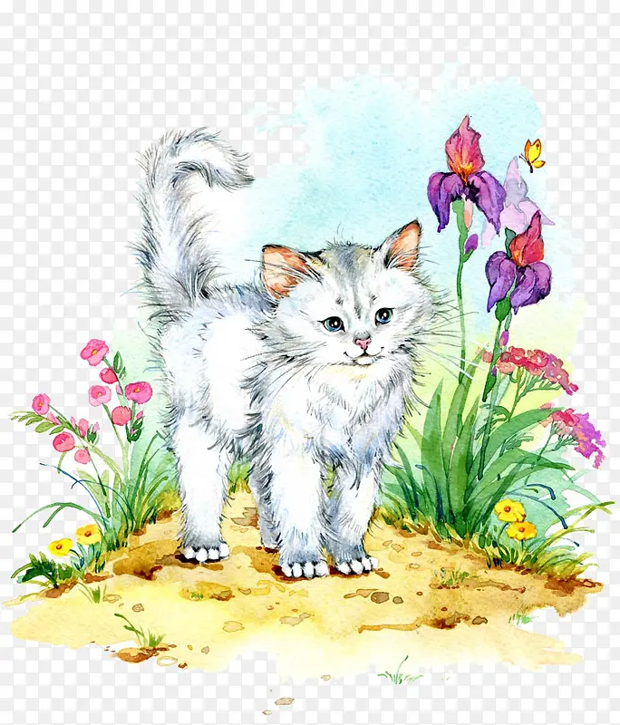 站在花丛中的猫