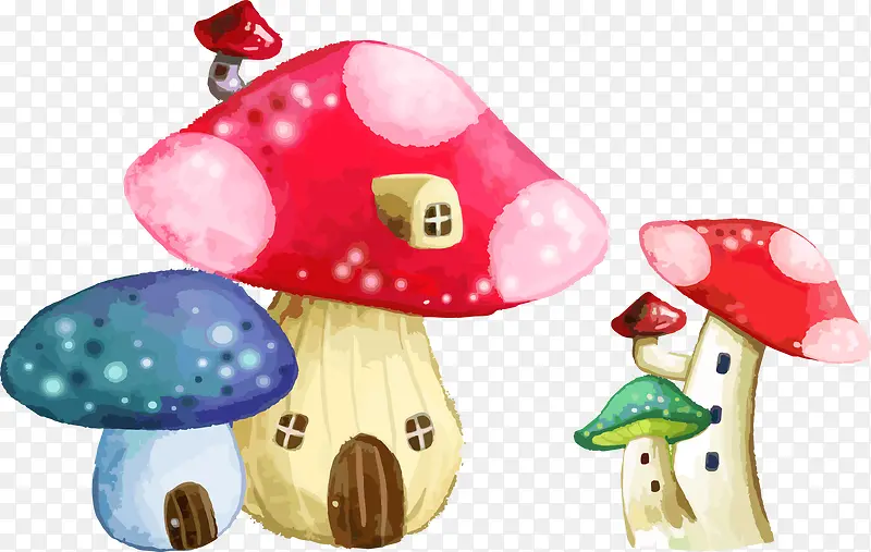 卡通手绘矢量可爱蘑菇小房子